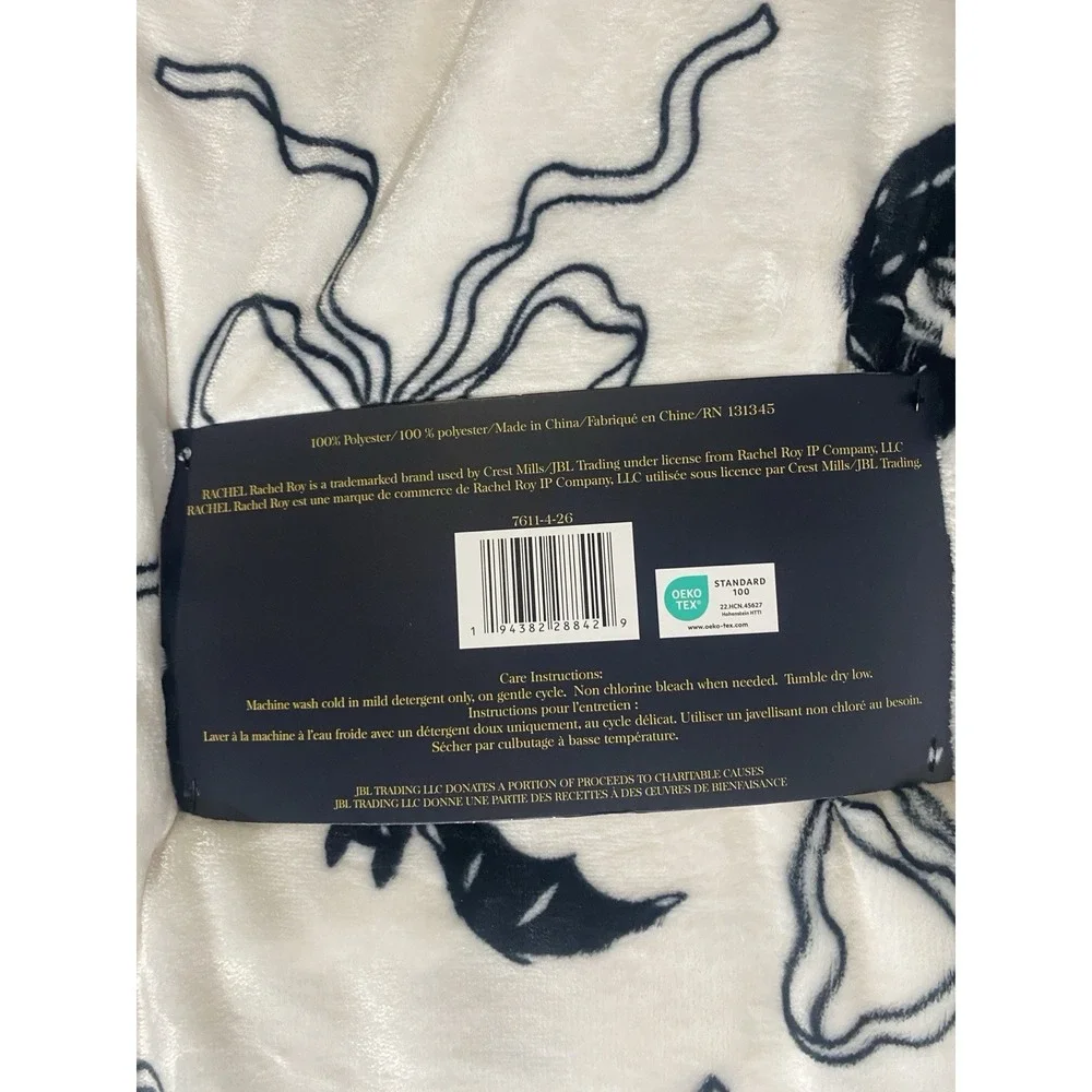 Rachel Roy Halloween Oversized Throw Blanket Cream 60x70 Bow Cat Bat Skull